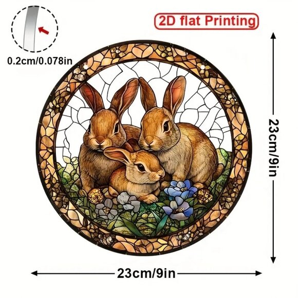 Suncatcher Bunny Rabbits Flowers Hanging Window Decor Colorful In/Outdoor Spring - Picture 3 of 4